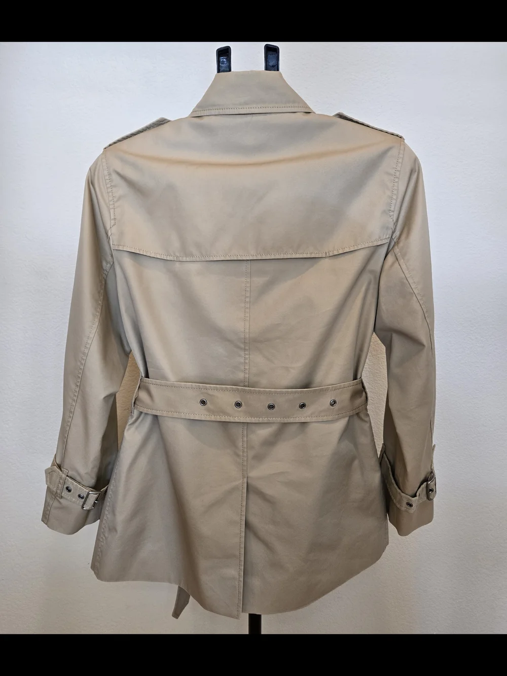 Coach Khaki Short Double-Breasted Trench Coat with Belt